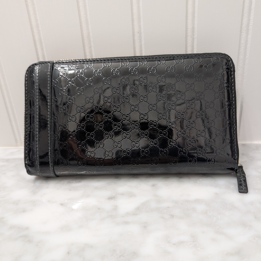 Gucci Micro Guccissima Black Patent Leather Zip Wallet - Picture 4 of 13